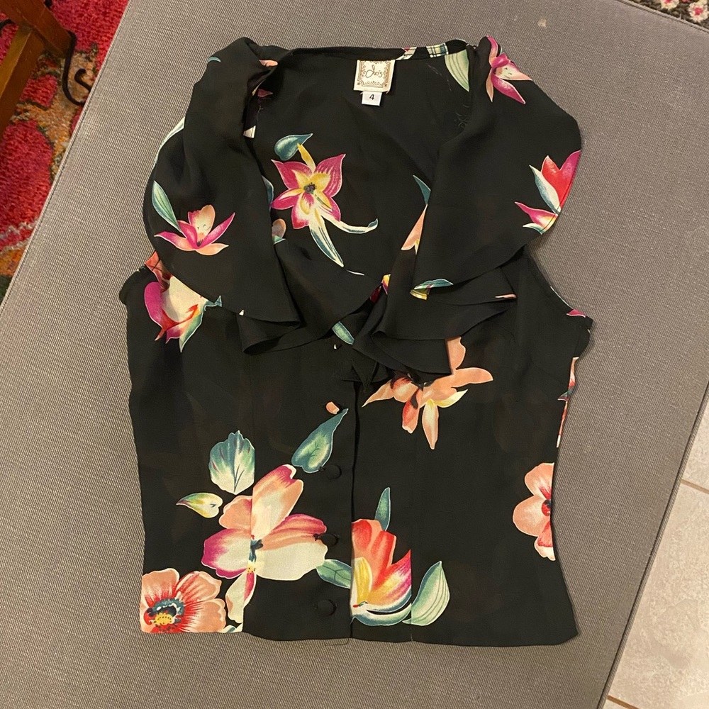 Vintage Peplum Floral Blouse Size 4/S